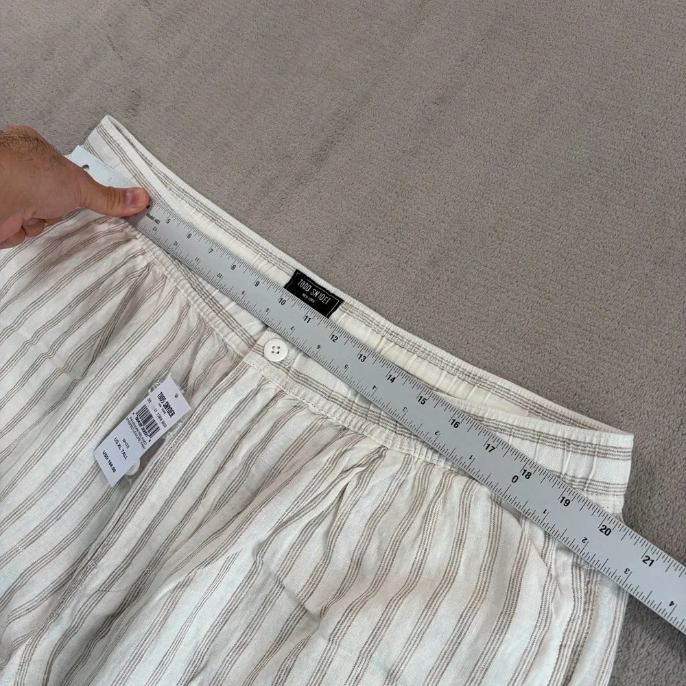 TODD SNYDER Relaxed 100% Linen Leisure‎ Pants in White Striped Pleated NWT $198
